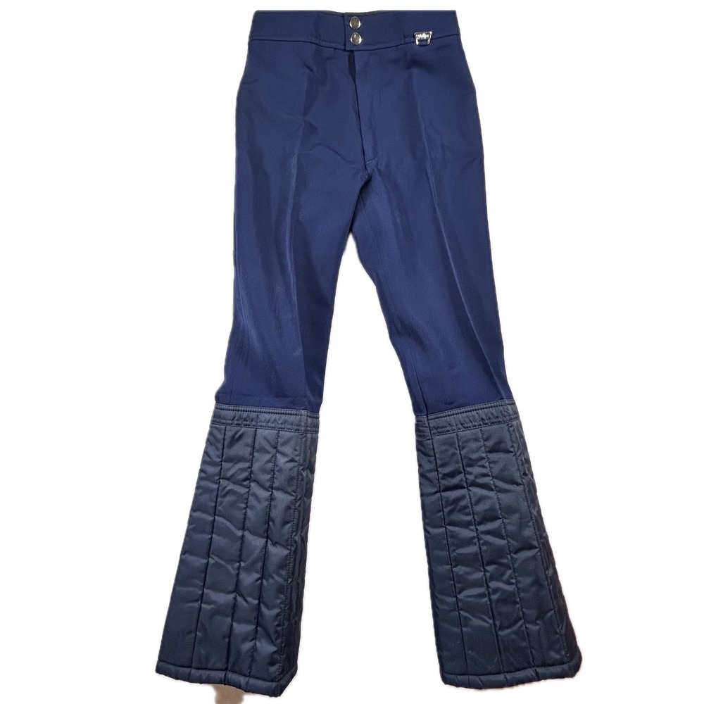 Vintage Snuggler Womens 12L Ski Pants Navy Wool Blend Stirrup Flare Quilted